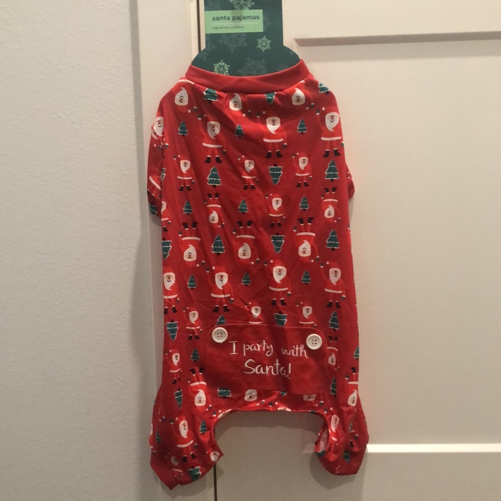 NWT Christmas Dog Pajamas - “I party with Santa!” - Size Large, 16 in. long - Picture 2 of 14